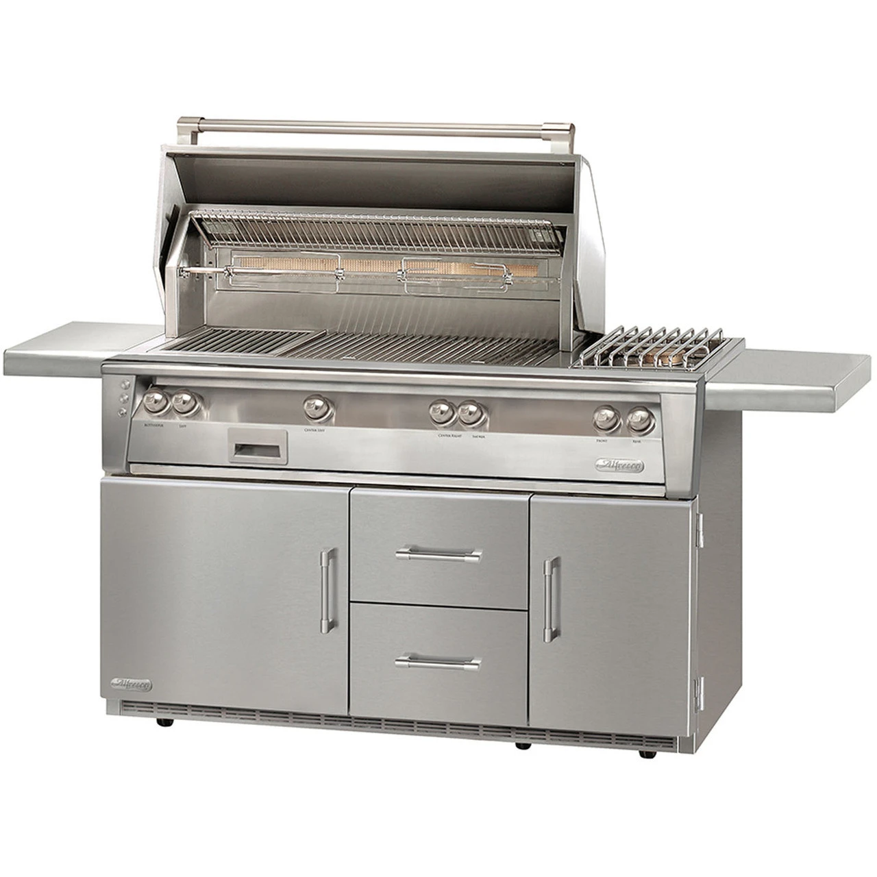 Alfresco ALXE 56" Grill Refrigerated Cart W Sear Zone, Side Burner