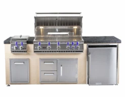 Bonfire 401 34" 4 Burner Grill Island, Double Side Burner, Trash, Refrigerator