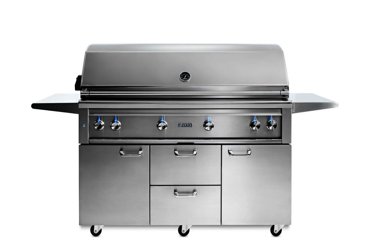 Lynx 54” Freestanding Grill With 1 Trident Infrared Burner, 3 Ceramic Burners, Rotisserie - L54TRF 3 Lynx 54” Freestanding Grill With 1 Trident Infrared Burner, 3 Ceramic Burners, Rotisserie - L54TRF
